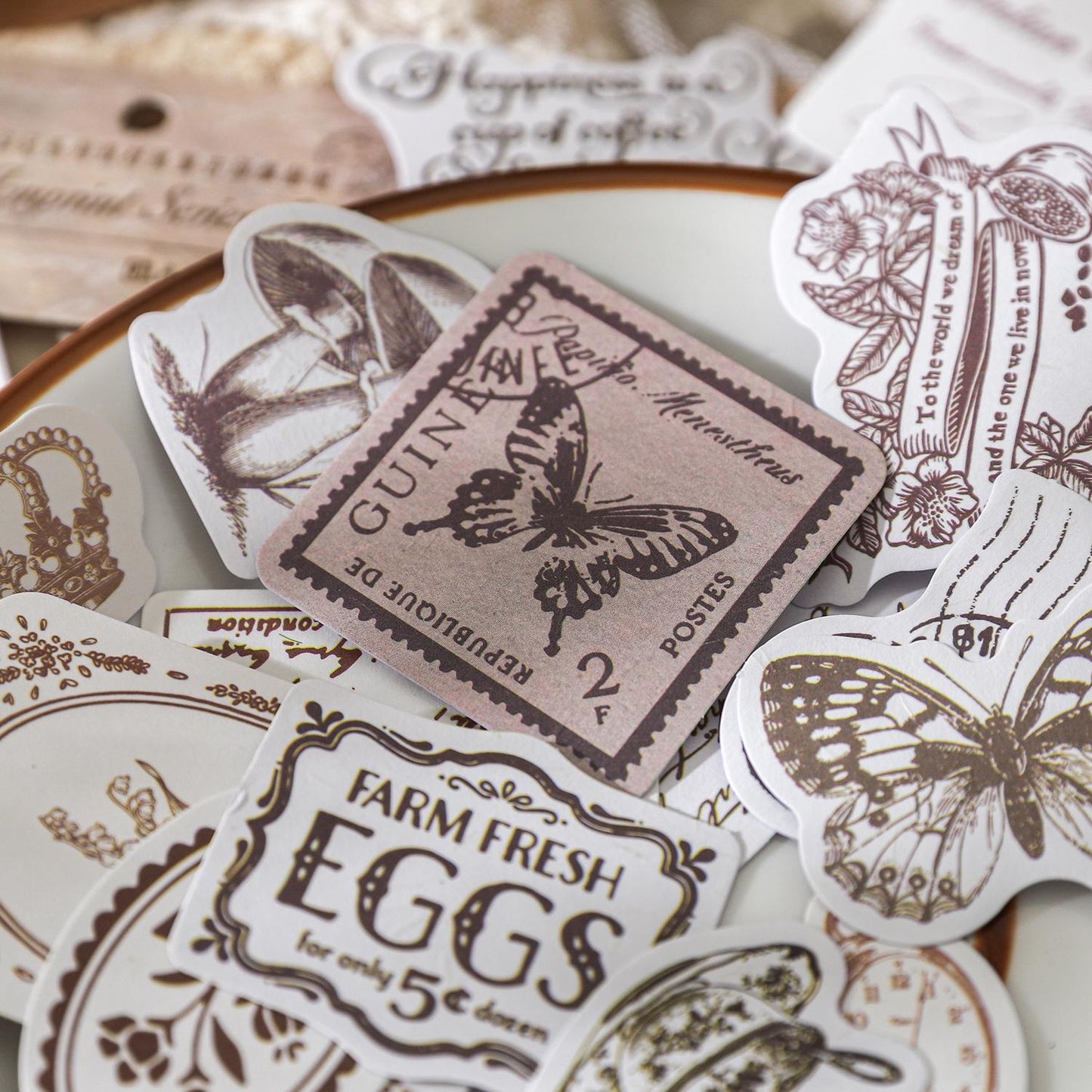 30pcs Retro Sticker Pack | Vinatge Coffe Plant Butterfly Girl Stickers | Journal Scrapbooking Collage Craft Supplies | Planner Accessories