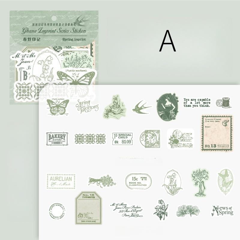 30pcs Retro Sticker Pack | Vinatge Coffe Plant Butterfly Girl Stickers | Journal Scrapbooking Collage Craft Supplies | Planner Accessories