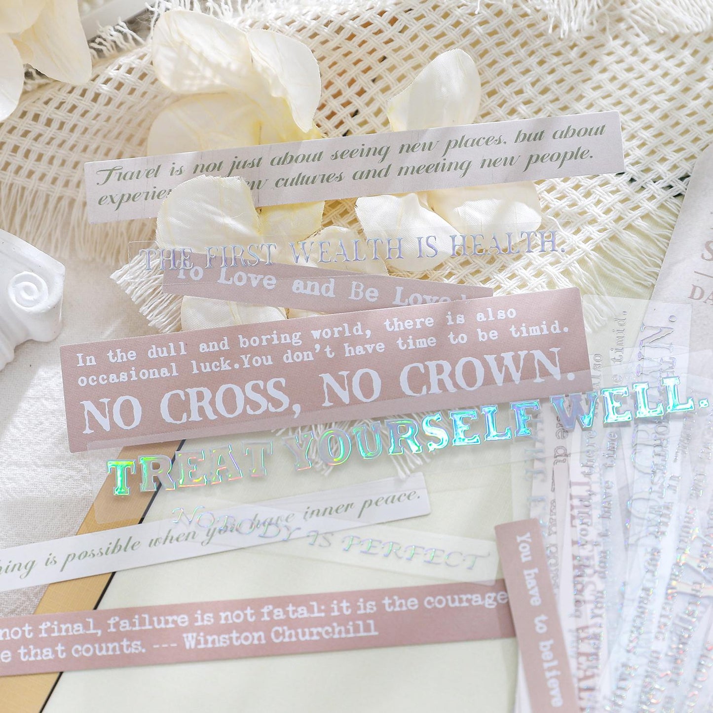 Silver Foiled Inspirational Quotes Sticker Pack | Healing Words Stickers | Vintage Journal Scrapbooking Collage Crafting Supplies