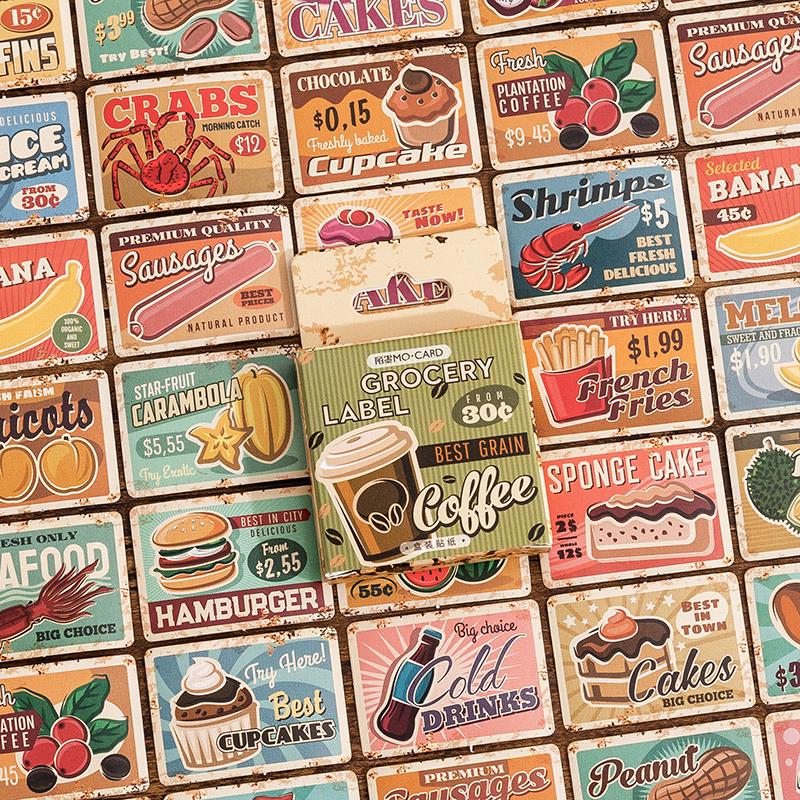 45pcs Retro Grocery Label Sticker Pack | Planner Junk Journal Stickers | Creative Cute Vintage Scrapbooking Craft DIY Collage Supplies