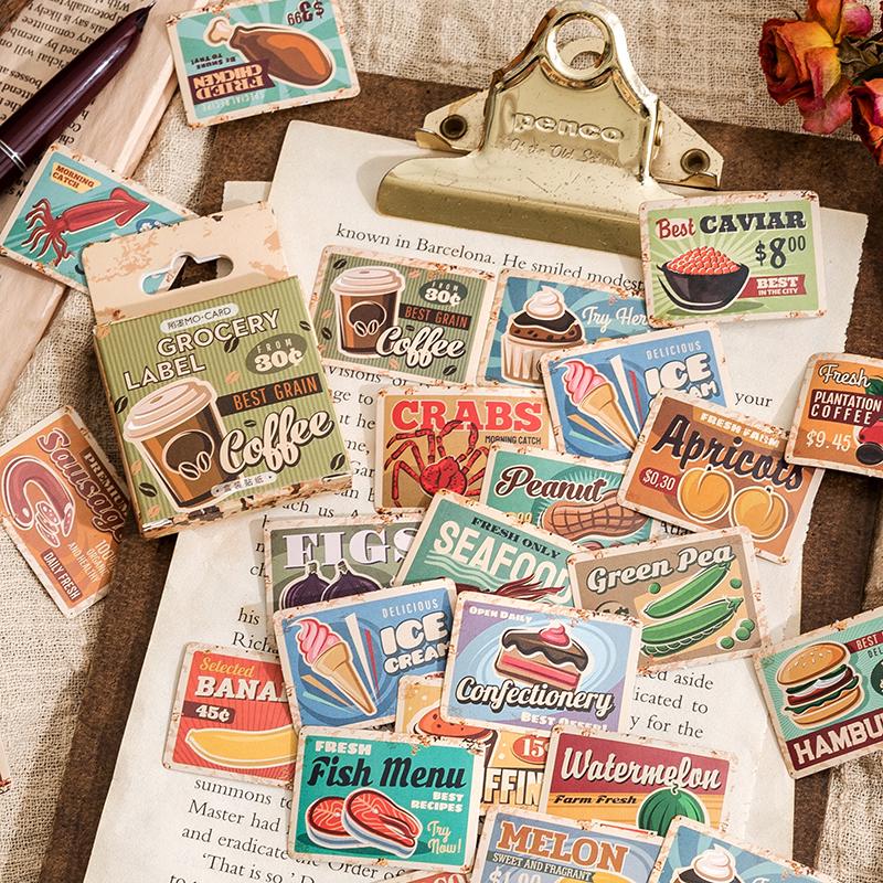 45pcs Retro Grocery Label Sticker Pack | Planner Junk Journal Stickers | Creative Cute Vintage Scrapbooking Craft DIY Collage Supplies