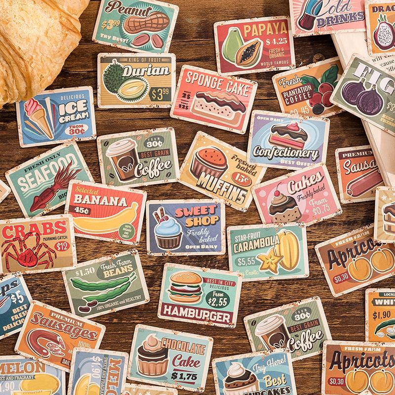45pcs Retro Grocery Label Sticker Pack | Planner Junk Journal Stickers | Creative Cute Vintage Scrapbooking Craft DIY Collage Supplies