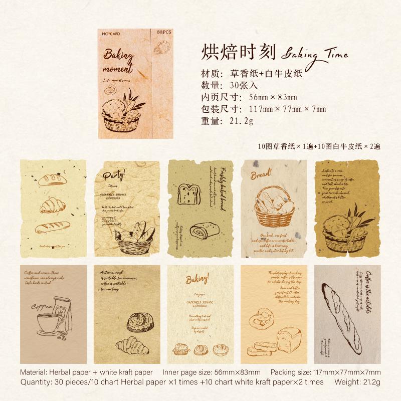 30pcs Material Paper Sticker Pack | Handdrawn Bakery Flower Plant Life Stickers | Collage Journal Scrapbooking Supplies | Gift Wrapping