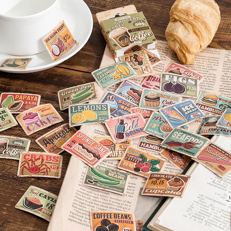 45pcs Retro Grocery Label Sticker Pack | Planner Junk Journal Stickers | Creative Cute Vintage Scrapbooking Craft DIY Collage Supplies