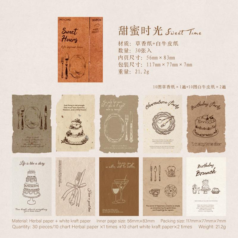 30pcs Material Paper Sticker Pack | Handdrawn Bakery Flower Plant Life Stickers | Collage Journal Scrapbooking Supplies | Gift Wrapping