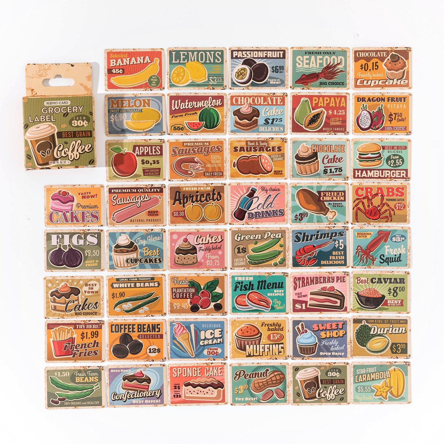 45pcs Retro Grocery Label Sticker Pack | Planner Junk Journal Stickers | Creative Cute Vintage Scrapbooking Craft DIY Collage Supplies