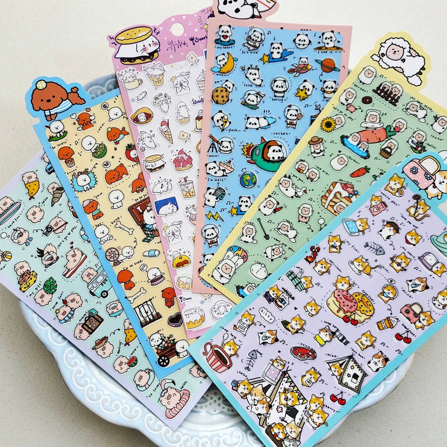 Nekoni Korean Cute Cat Dog Panda Pig Seal Sheep Stickers | Kawaii Animal Planner Stickers Junk Journal Scrapbooking Collage Supplies