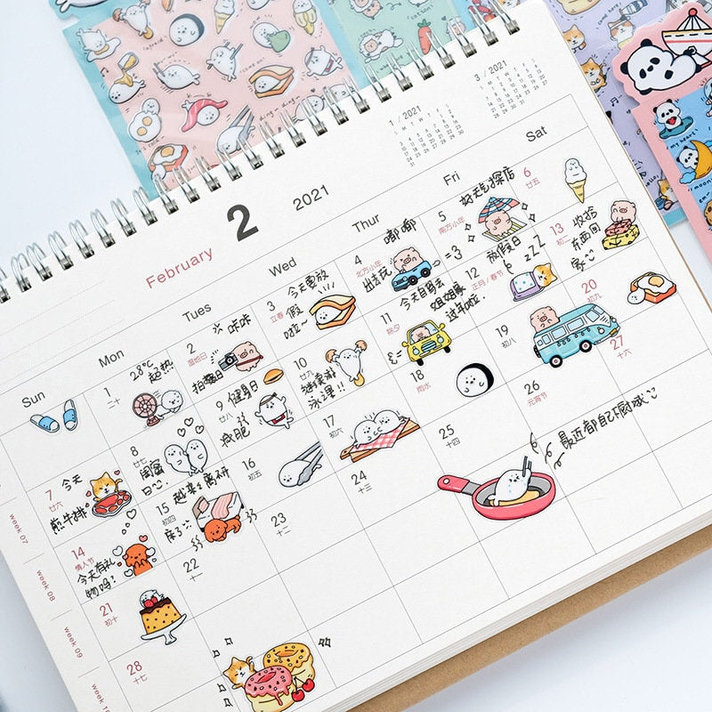 Nekoni Korean Cute Cat Dog Panda Pig Seal Sheep Stickers | Kawaii Animal Planner Stickers Junk Journal Scrapbooking Collage Supplies