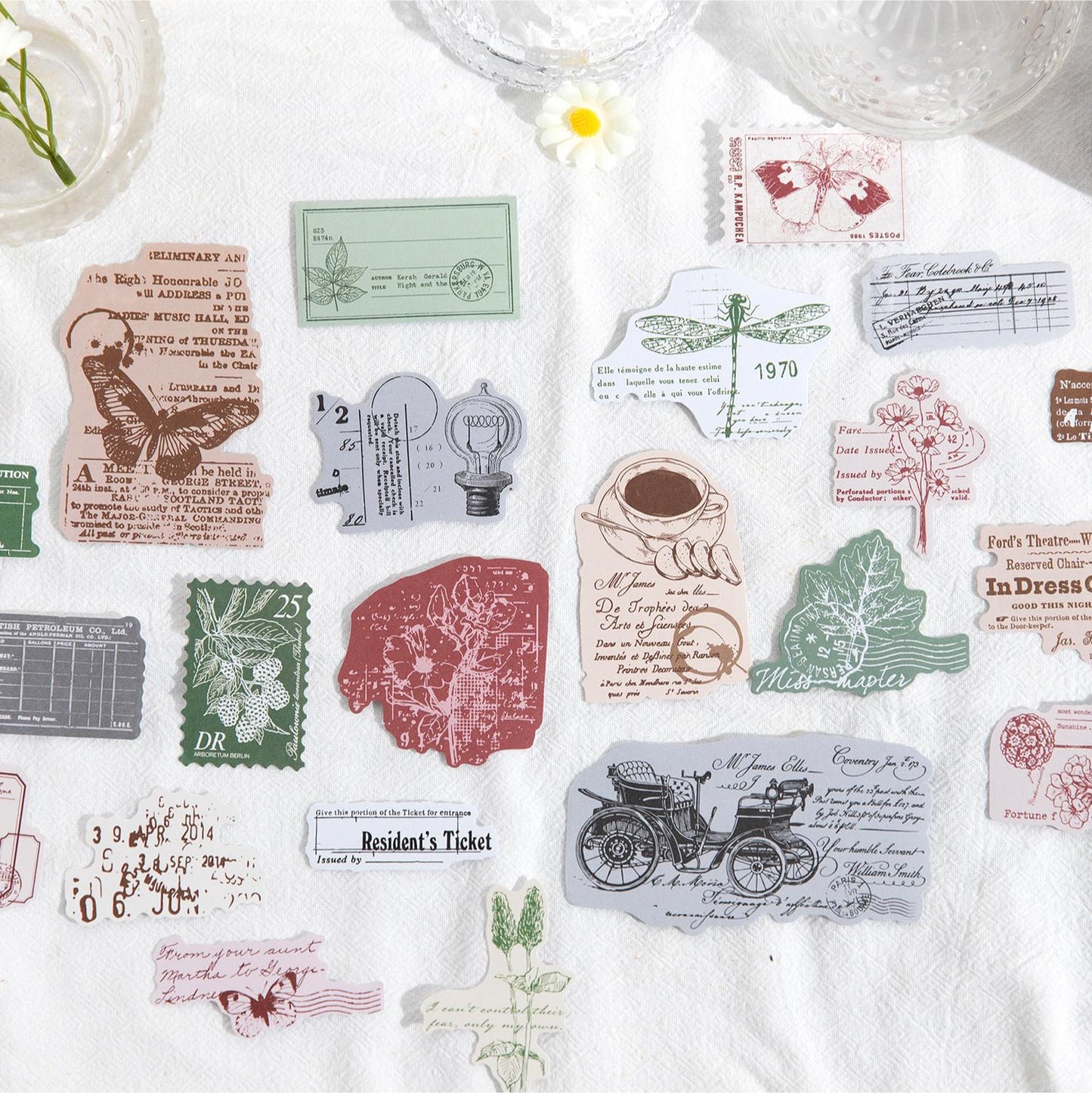 30pcs Retro Sticker Pack | Coffe Plant Butterfly Girl Stickers | Journal Scrapbooking Collage Crafting Supplies | Planner Sticker