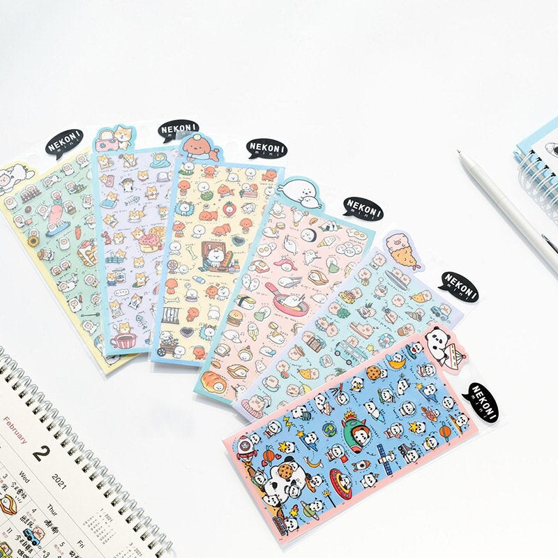 Nekoni Korean Cute Cat Dog Panda Pig Seal Sheep Stickers | Kawaii Animal Planner Stickers Junk Journal Scrapbooking Collage Supplies