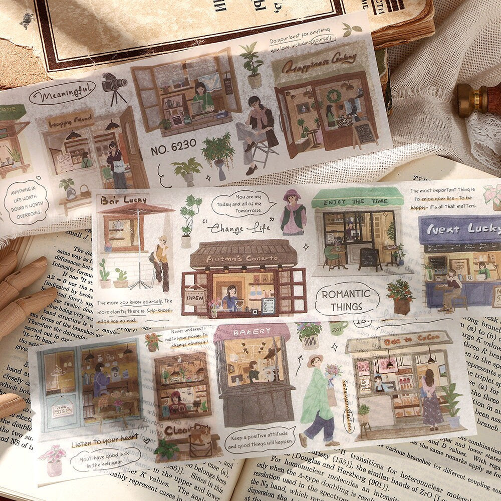 Retro Flower Bakery Coffee Shop Washi Stickers | Decorative Stickers for Planner Journal | Collage Scrapbooking DIY Material Supplies