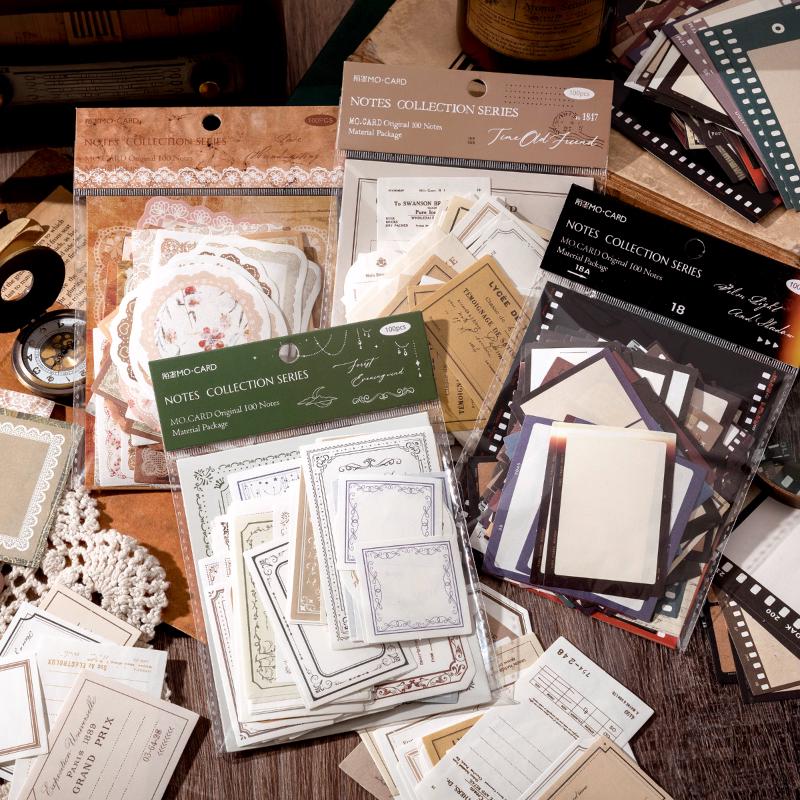 100pcs Vintage Material Paper Pack | Retro Junk Journal Kit | Lace Label Collage Material Pack Creative Journaling Scrapbooking Supplies