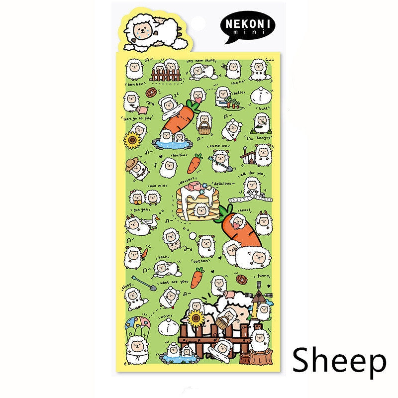 Nekoni Korean Cute Cat Dog Panda Pig Seal Sheep Stickers | Kawaii Animal Planner Stickers Junk Journal Scrapbooking Collage Supplies