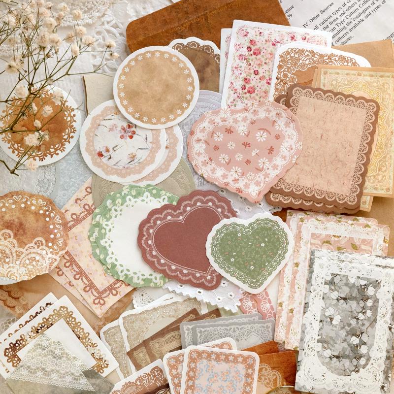 100pcs Vintage Material Paper Pack | Retro Junk Journal Kit | Lace Label Collage Material Pack Creative Journaling Scrapbooking Supplies