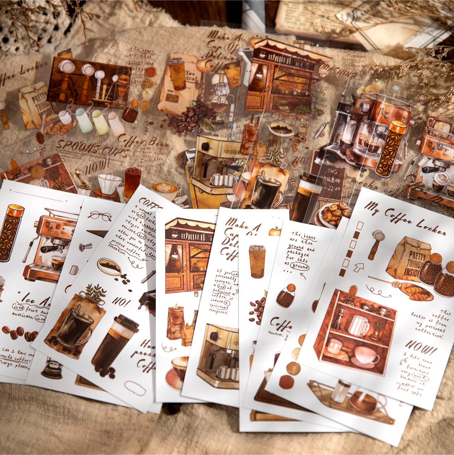 20 Sheets Hand-Drawn Cute Coffee Bread Sticker Pack for Scrapbooking and Junk Journaling | Planner Scrapbooking Craft Collage Kit Supplies