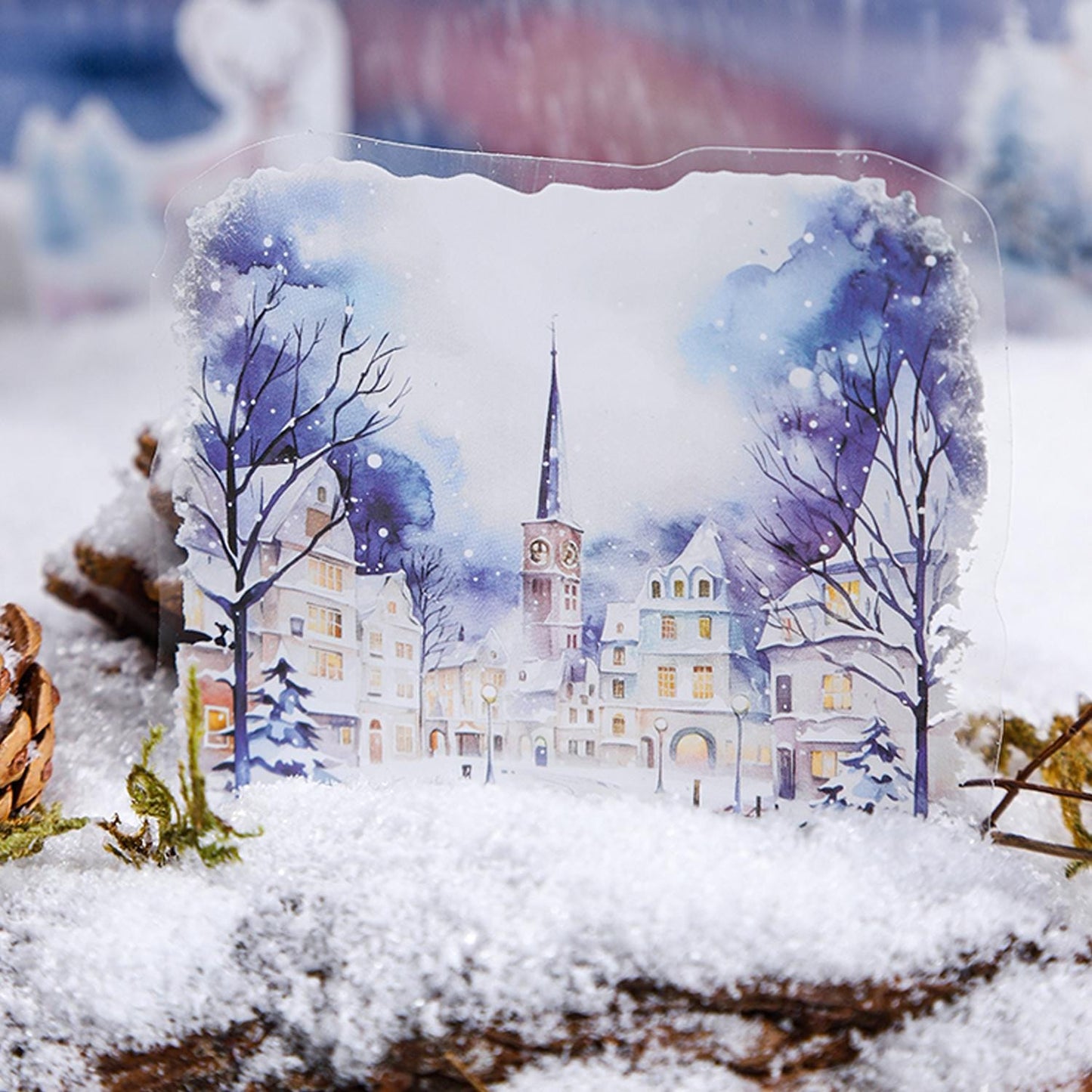 Snow Winter Landscape Sticker | Cute Decorative Stickers for Planner Junk Journal Collage Album Scrapbooking Supplies