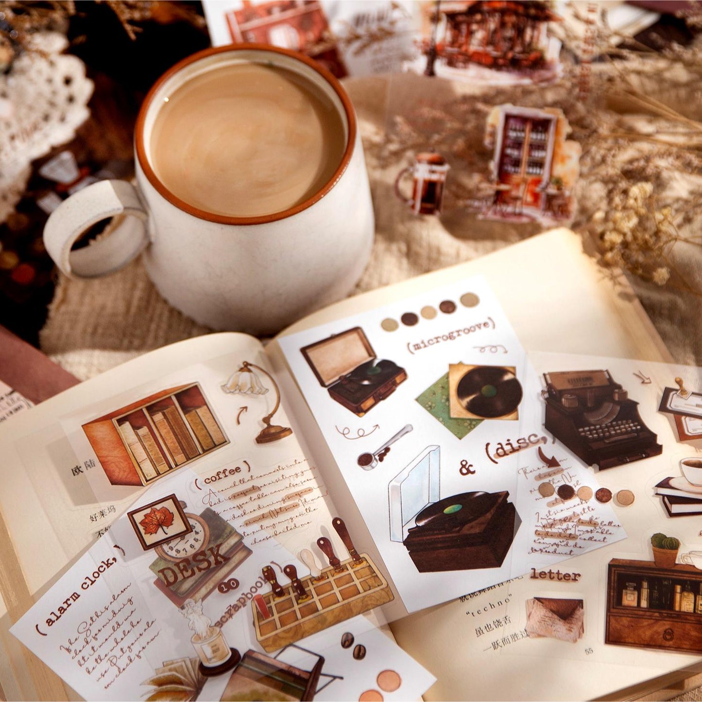 20 Sheets Hand-Drawn Cute Coffee Bread Sticker Pack for Scrapbooking and Junk Journaling | Planner Scrapbooking Craft Collage Kit Supplies