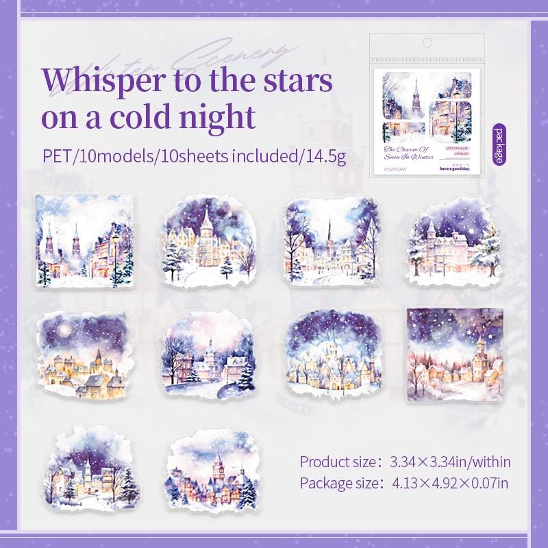 Snow Winter Landscape Sticker | Cute Decorative Stickers for Planner Junk Journal Collage Album Scrapbooking Supplies