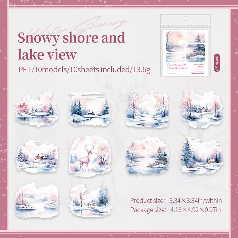 Snow Winter Landscape Sticker | Cute Decorative Stickers for Planner Junk Journal Collage Album Scrapbooking Supplies