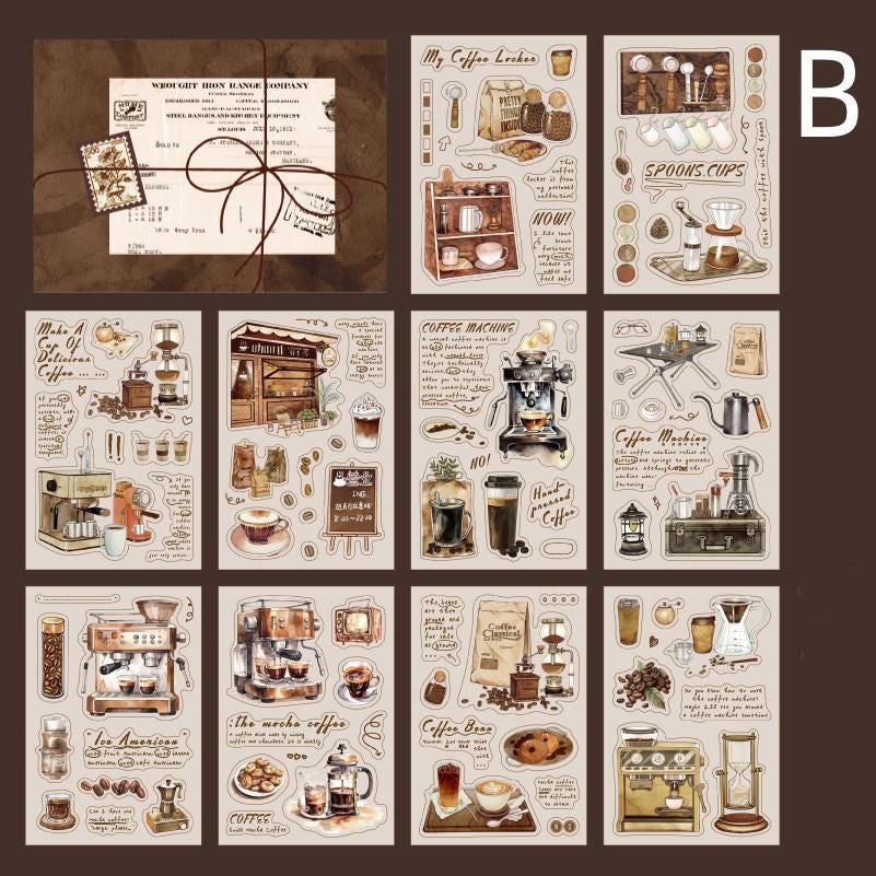20 Sheets Hand-Drawn Cute Coffee Bread Sticker Pack for Scrapbooking and Junk Journaling | Planner Scrapbooking Craft Collage Kit Supplies