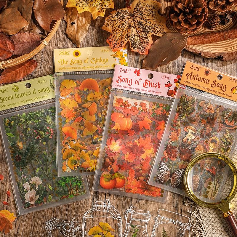 Song of the Forest | Nature Plants PET Sticker | Leaves Ginkgo Sticker | Junk Journal Stickers | Scrapbooking Craft Bullet Journal Supplies