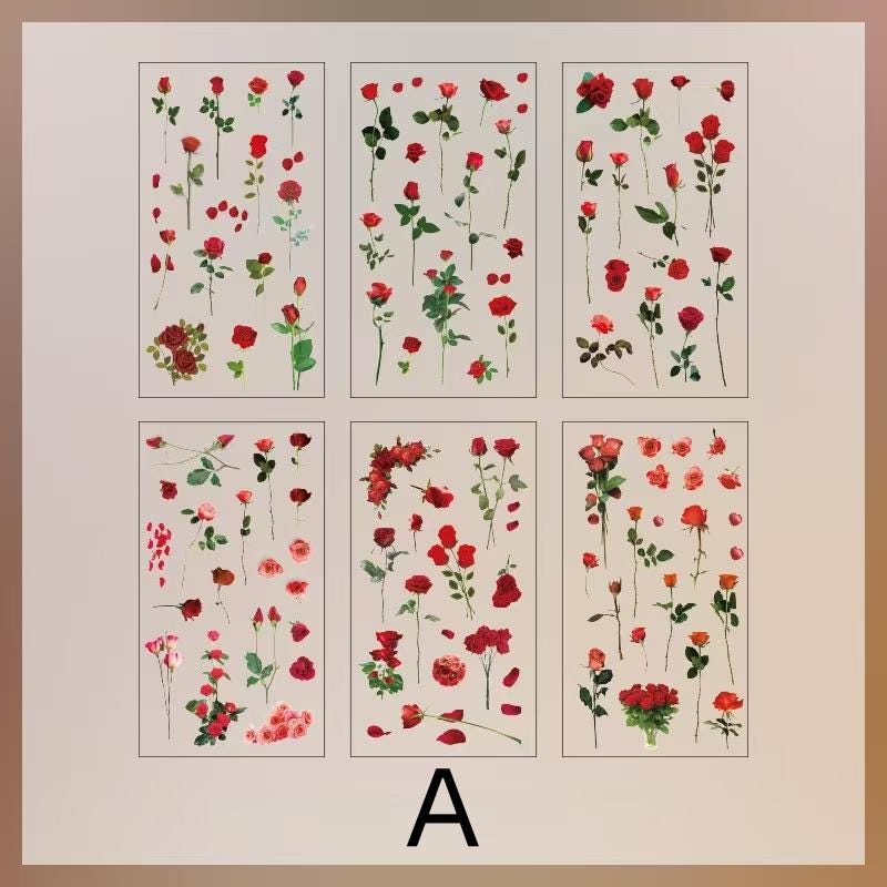 6pcs Flowers Plants Transparent Sticker | Floral Botanical Stickers | Planner Bullet Journal Junk Journal Craft Collage Stickers