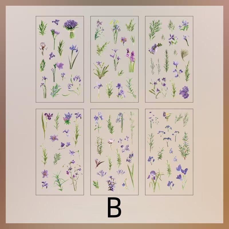 6pcs Flowers Plants Transparent Sticker | Floral Botanical Stickers | Planner Bullet Journal Junk Journal Craft Collage Stickers