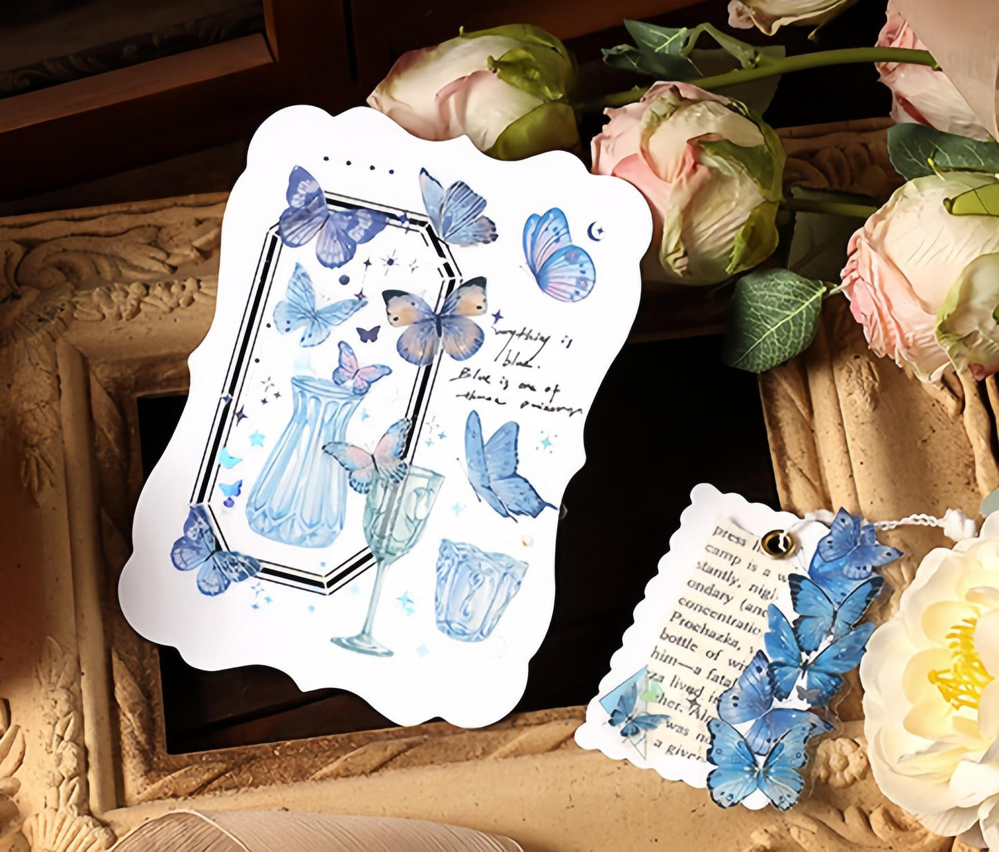 Retro Silver Foiled Butterfly Flower Sticker Sheet | Decorative Stickers | DIY Collage Planner Journal Scrapbooking Kids Craft Supplies