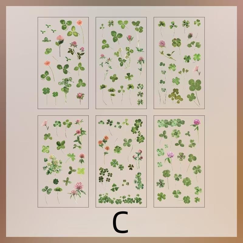 6pcs Flowers Plants Transparent Sticker | Floral Botanical Stickers | Planner Bullet Journal Junk Journal Craft Collage Stickers
