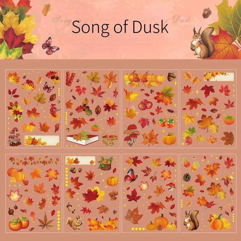 Song of the Forest | Nature Plants PET Sticker | Leaves Ginkgo Sticker | Junk Journal Stickers | Scrapbooking Craft Bullet Journal Supplies
