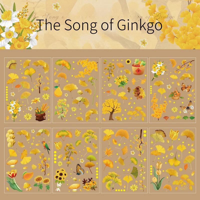 Song of the Forest | Nature Plants PET Sticker | Leaves Ginkgo Sticker | Junk Journal Stickers | Scrapbooking Craft Bullet Journal Supplies