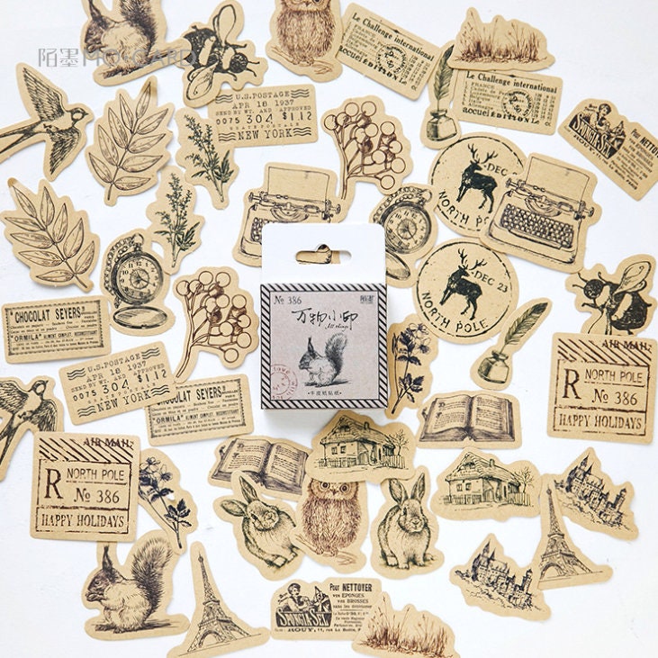 46pcs Vintage Kraft Nature Sticker Pack / Vintage Goods Stickers / Bullet Journal Stickers / Planner Sticker Set