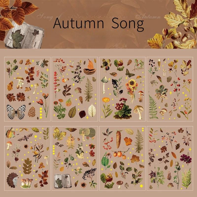 Song of the Forest | Nature Plants PET Sticker | Leaves Ginkgo Sticker | Junk Journal Stickers | Scrapbooking Craft Bullet Journal Supplies