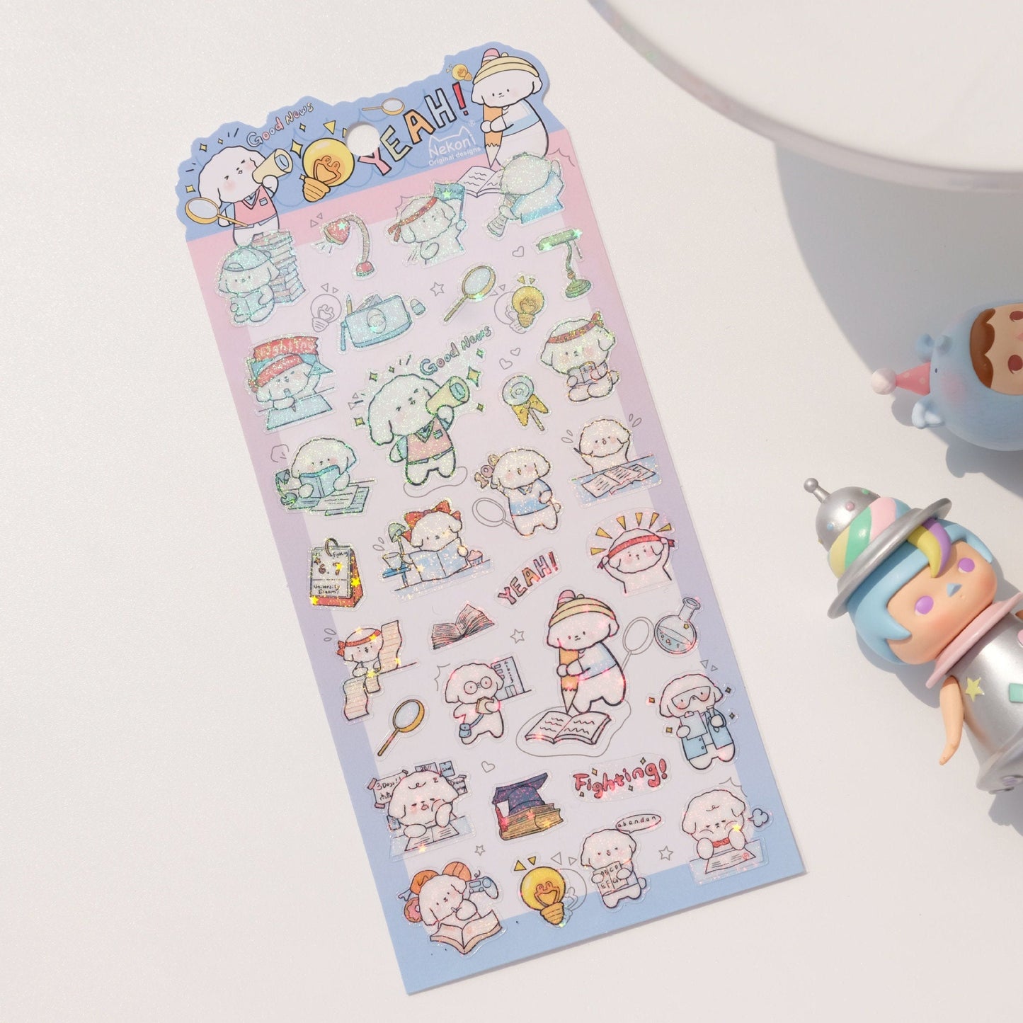 Nekoni PVC Cute Dog Cat Stickers | Valentine's Day Study Stickers | Kawaii Animal Planner Journal Collage Stickers Scrapbooking Supplies