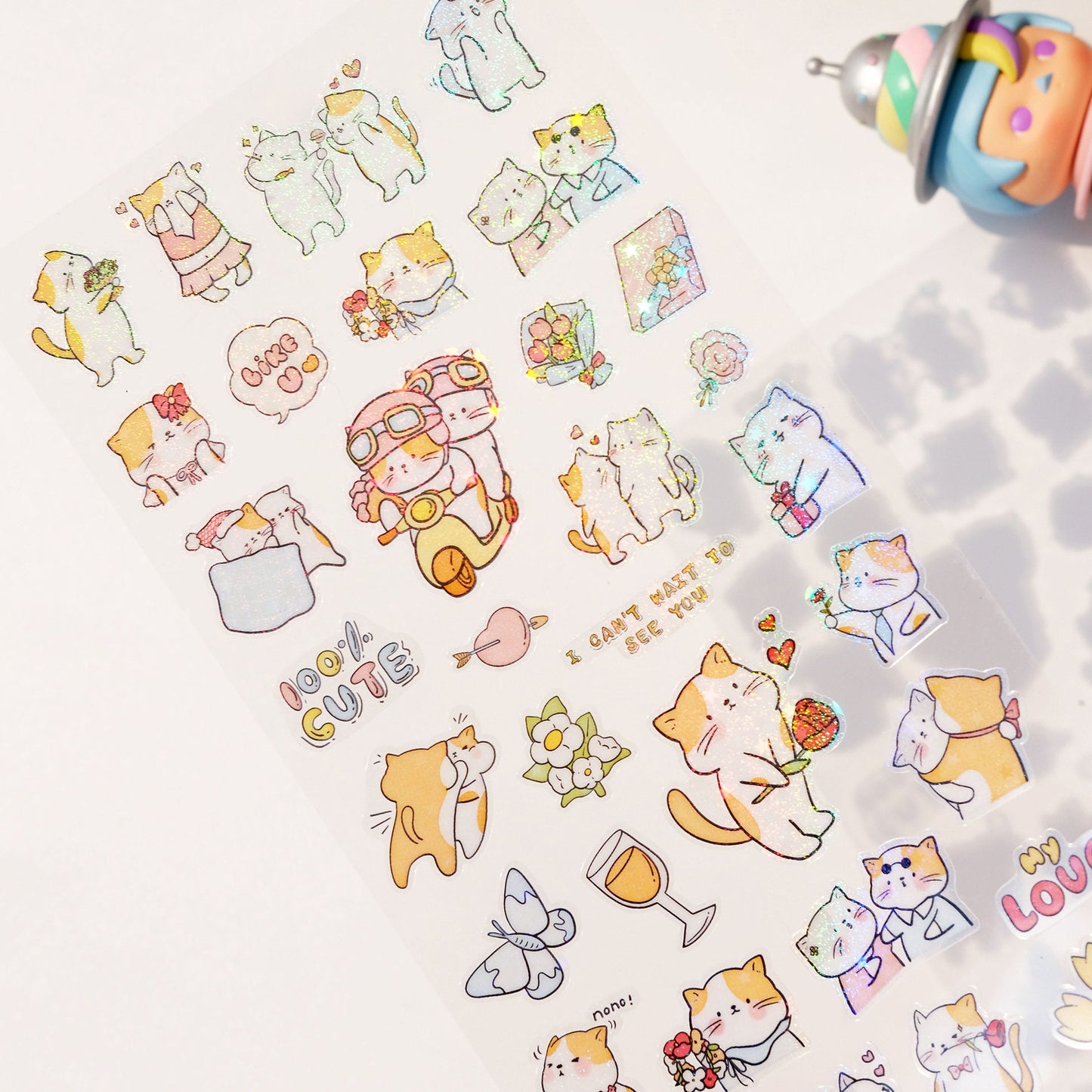 Nekoni PVC Cute Dog Cat Stickers | Valentine's Day Study Stickers | Kawaii Animal Planner Journal Collage Stickers Scrapbooking Supplies