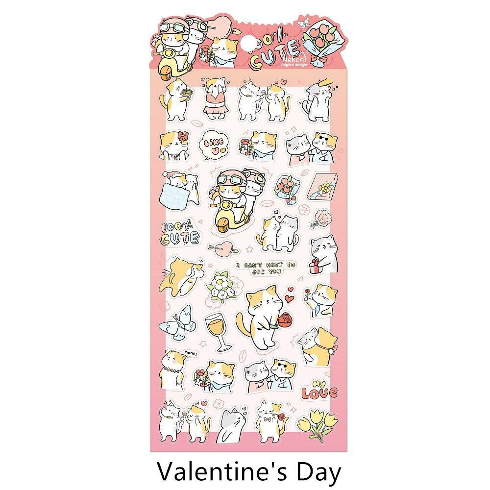 Nekoni PVC Cute Dog Cat Stickers | Valentine's Day Study Stickers | Kawaii Animal Planner Journal Collage Stickers Scrapbooking Supplies