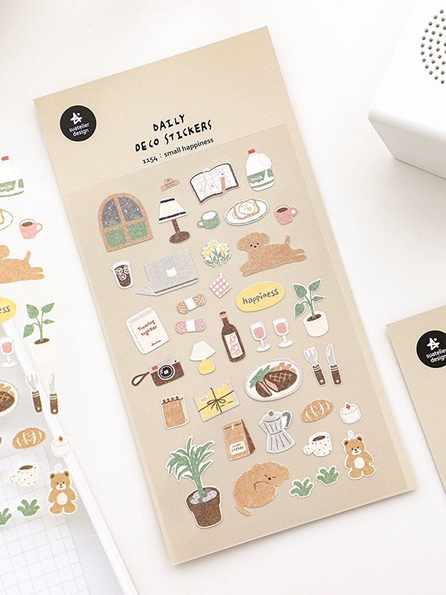 Suatelier Korean Slow Life Aesthetics Stickers | Kawaii Planner Decorative Stickers | Bujo Junk Journal Collage Scrapbooking Supplies