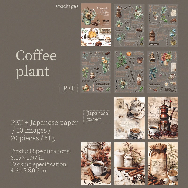 Coffee-Themed Sticker Set for Journal Collage | Coffee Lover | Planner Collage Junk Journal Vintage Journaling Scrapbooking DIY Kit Supplies