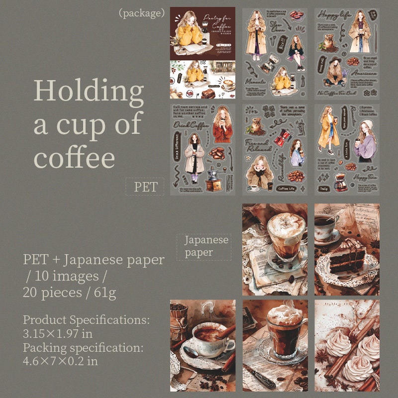 Coffee-Themed Sticker Set for Journal Collage | Coffee Lover | Planner Collage Junk Journal Vintage Journaling Scrapbooking DIY Kit Supplies