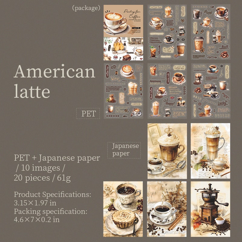 Coffee-Themed Sticker Set for Journal Collage | Coffee Lover | Planner Collage Junk Journal Vintage Journaling Scrapbooking DIY Kit Supplies