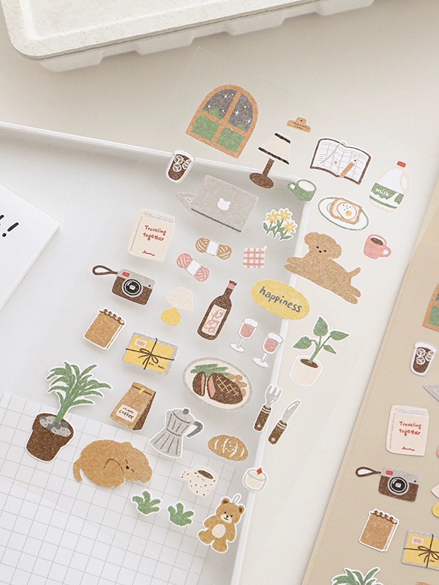 Suatelier Korean Slow Life Aesthetics Stickers | Kawaii Planner Decorative Stickers | Bujo Junk Journal Collage Scrapbooking Supplies
