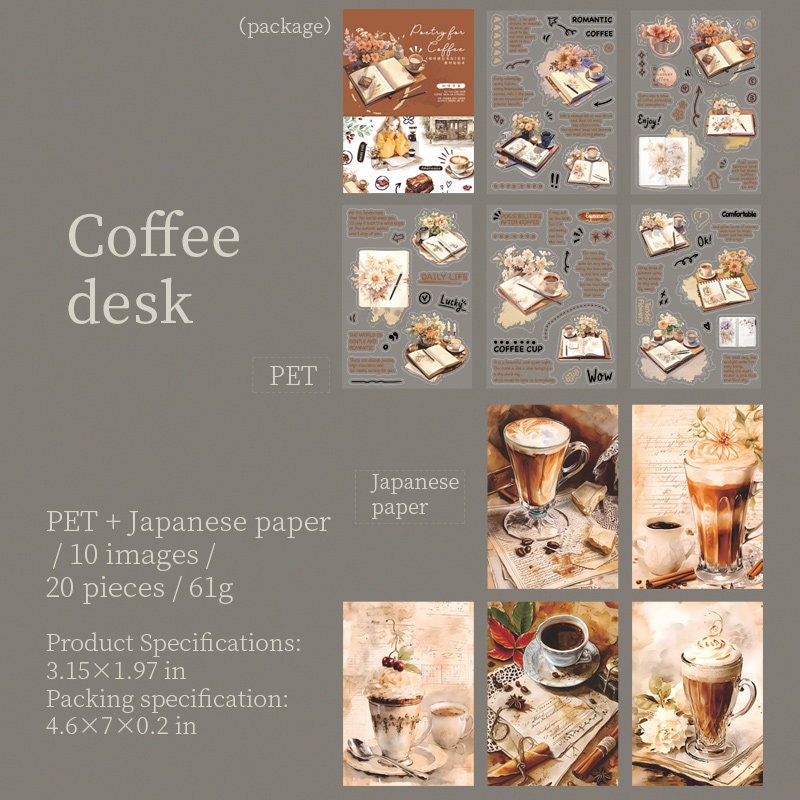 Coffee-Themed Sticker Set for Journal Collage | Coffee Lover | Planner Collage Junk Journal Vintage Journaling Scrapbooking DIY Kit Supplies