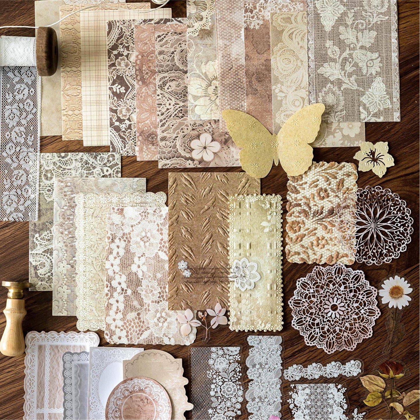 Retro Coffee Butterfly Material Paper Pack | Retro Vintage Junk Journal Kit | Lable Memo Background Paper | Journaling Scrapbooking Supplies