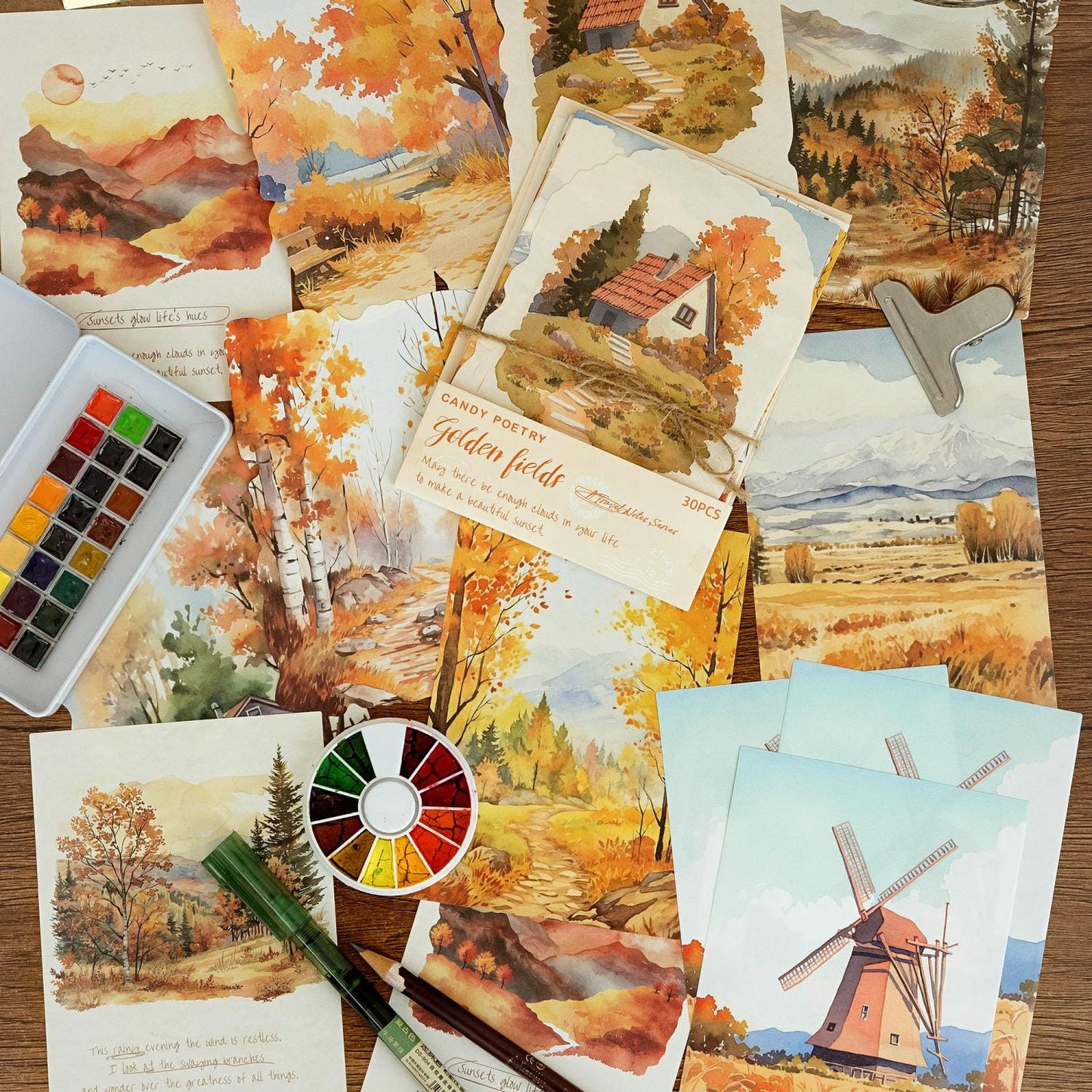Travel Notes Material Paper Pack | Travel Background Paper Kit | Watercolor Landscape Material Pack | Journaling Scrapbooking Supplies