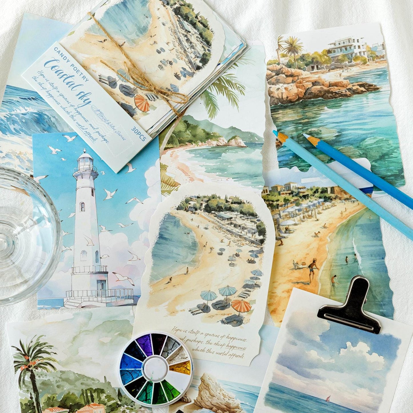 Travel Notes Material Paper Pack | Travel Background Paper Kit | Watercolor Landscape Material Pack | Journaling Scrapbooking Supplies