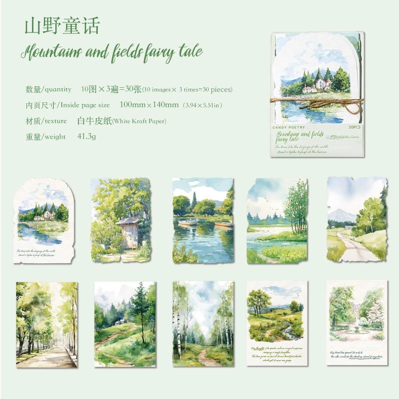 Travel Notes Material Paper Pack | Travel Background Paper Kit | Watercolor Landscape Material Pack | Journaling Scrapbooking Supplies