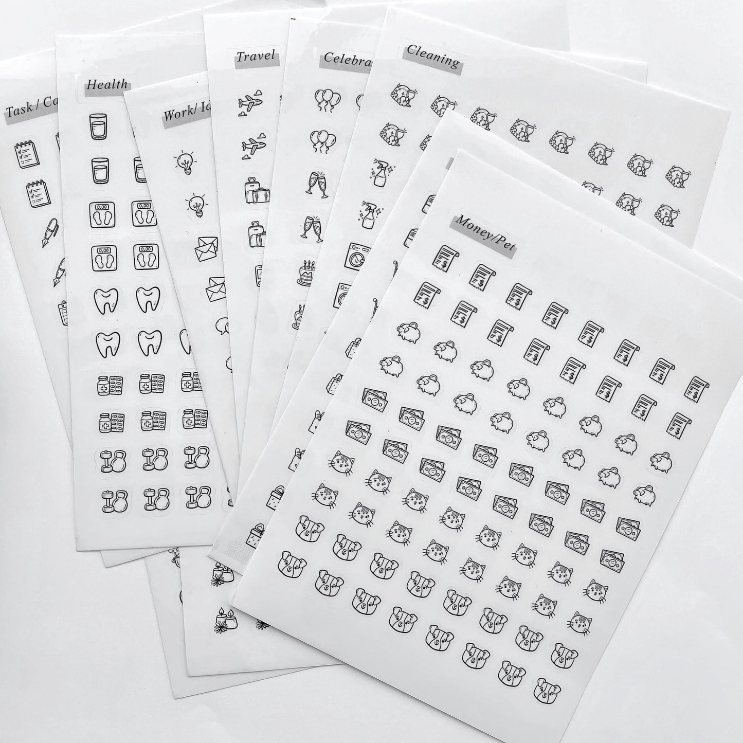 10 Sheets Small Icon Stickers | Clear Transparent Stickers | Planner Bujo Functional Minimal Stickers | Journal decoration | Happy Planner