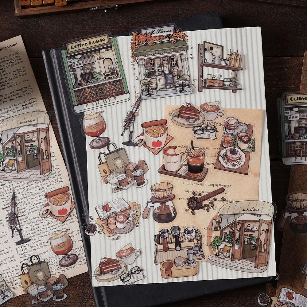Retro Life Aesthetics Stickers | Coffee Stickers | Painting Food Room House Sticker | Junk Journal Stickers Accessories | Craft Supplies