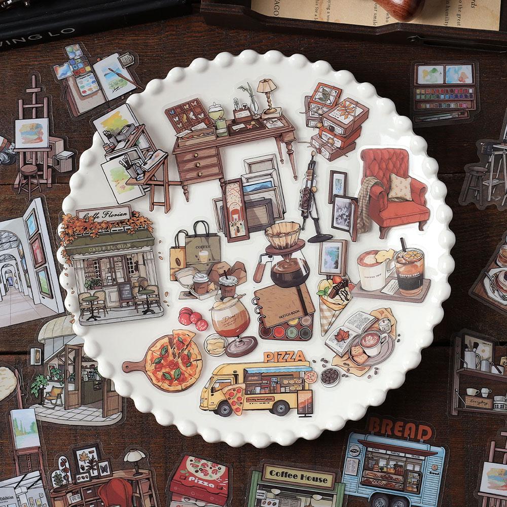 Retro Life Aesthetics Stickers | Coffee Stickers | Painting Food Room House Sticker | Junk Journal Stickers Accessories | Craft Supplies