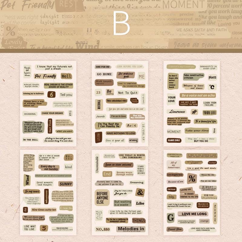 Heart Language Brief Notes Sticker Pack | Quotes Words Stickers | Vintage Journal Scrapbooking Collage Crafting Supplies | Planner Sticker